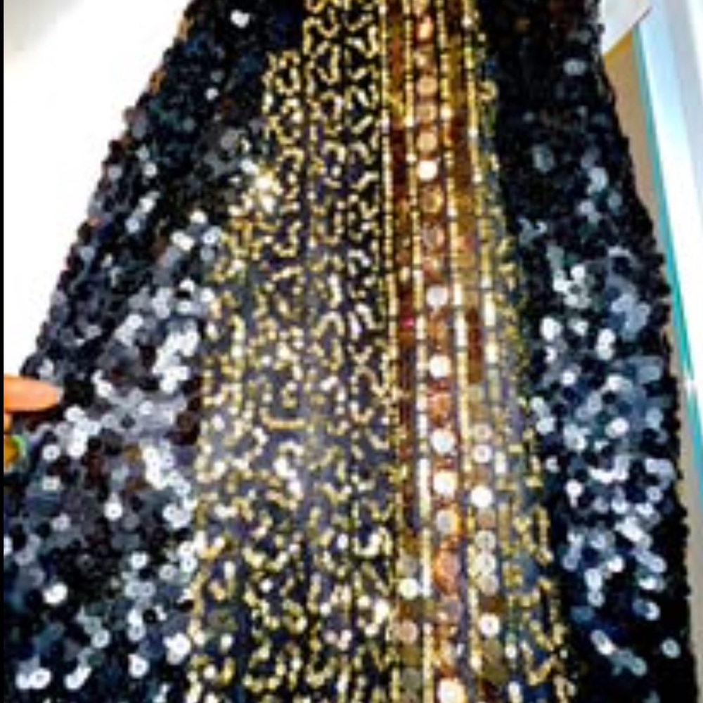 Gold and black sequin halter dress